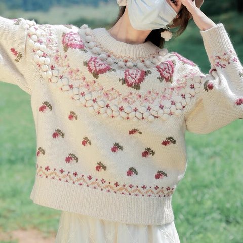 春秋冬 ニット 手編み  セーター