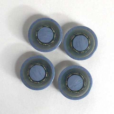 レトロ サークル ボタン ブルー 20mm 4個セット az-113