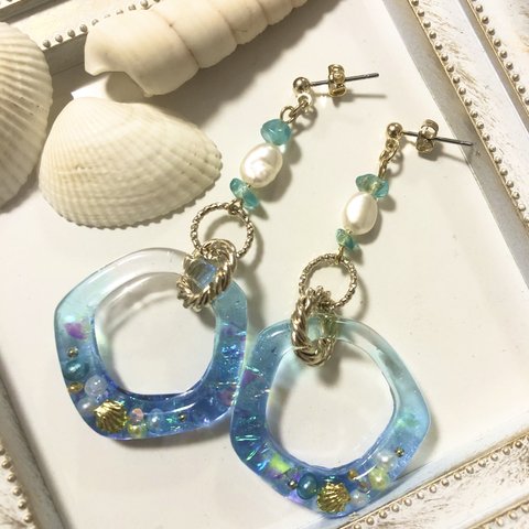 海のバブルフープピアス