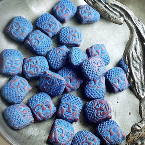 【2コセット】JIRI＊IVANA#czech beads #チェコビーズ　budda仏陀14✖️12㍉ red/blue