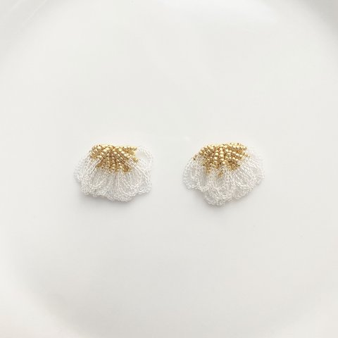 ビーズタッセルイヤリング ピアス "Mosha"clear×gold