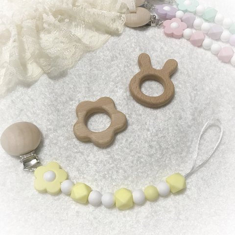 ♡ミルキーイエロー♡歯固めおしゃぶりホルダー♡