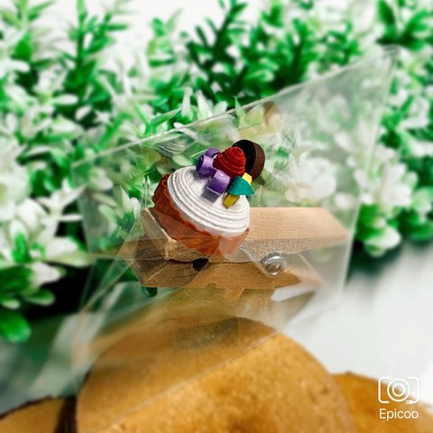 【1点もの】4 ケーキ ペーパー 磁石付きクリップ ハンドメイド クイリング