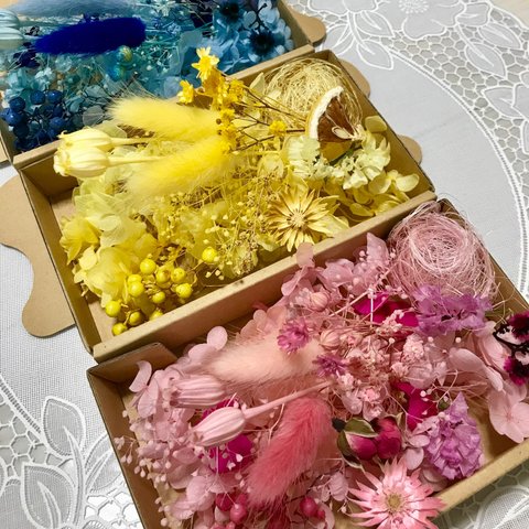 綺麗色3カラー3Boxお得セット＊チーゼルフラワー入り＊ハーバリウム 花材ドライフラワー  花材セット