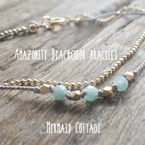 Amazonite Beach Color Bracelet アマゾナイトの華奢2連シルクコードブレスレット