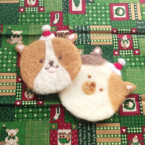 犬と猫☆クリスマスコースター（コーギー・ミケセット）