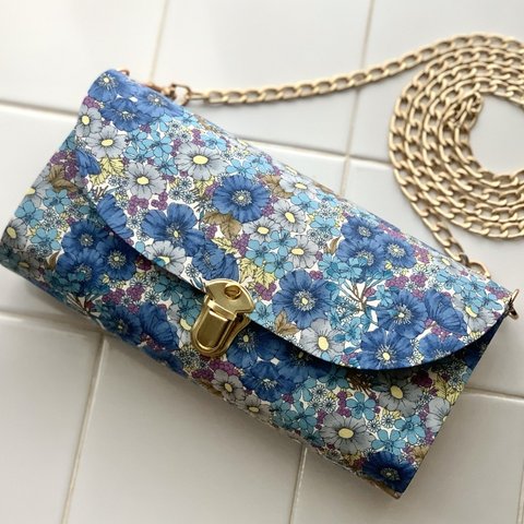 【cloth wallet shoulder】LIBERTY Gloria Flowers 軽やかショルダーバッグ　リバティ　グロリアフラワーズ　長財布ショルダー　スマホショルダー　スマホポシェット