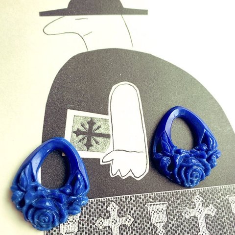 【1コずつ販売】#vintage west germany lapis lazuli 瑠璃色　pendant top 35✖️28㎜　flower rose motif