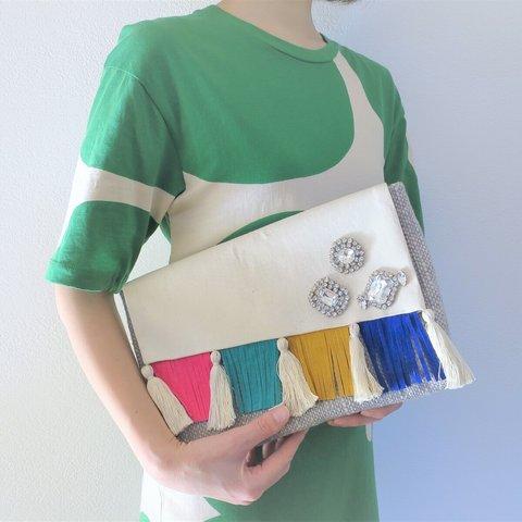 クラッチバッグ ヴィンテージビジュー&フリンジ vintage bijou clutch bag <CBG-RBF4>