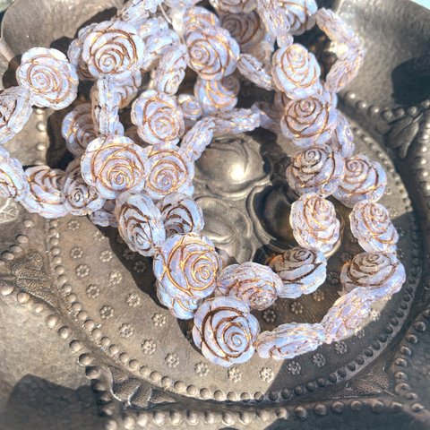 【4コセット】JIRI＊IVANA#czech beads#チェコビーズRose14㎜ milk white/bronze