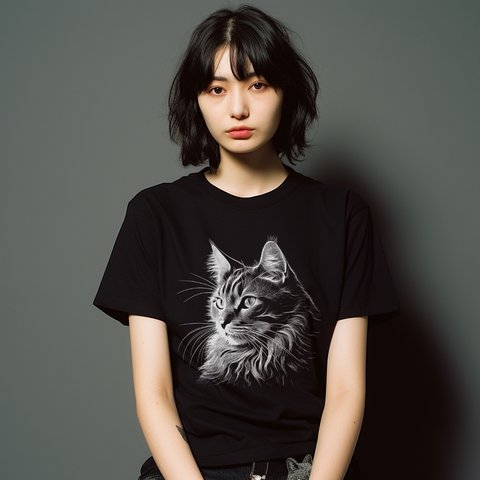 猫の光と影-1 Ｔシャツ　男女兼用