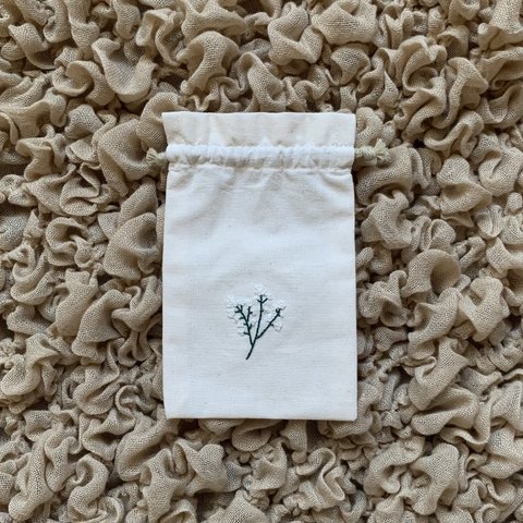 巾着(かすみ草) / drawstring bag (gypsophila)