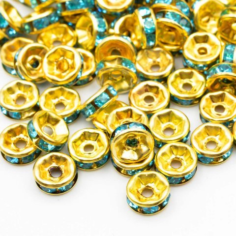 ビーズクラブ ロンデル メタルビーズ 金 平型 水色 45個 6mm メタルビーズ ブレスレット 金具 金属ビーズ パーツ [4582434302920]