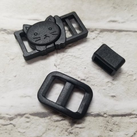 【送料無料】黒〇CAT FACE BUCKLE SET〇2セット〇セーフティバックル〇猫