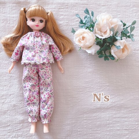 リカちゃん用♡かわいい花柄パジャマ　ピンク