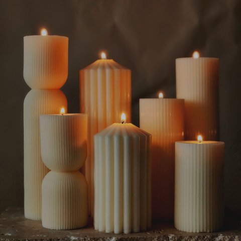 Ribbed Pillar Candle ~Middle size~　リブ　ストライプ　ピラー　キャンドル　北欧　ノルディック　インテリア