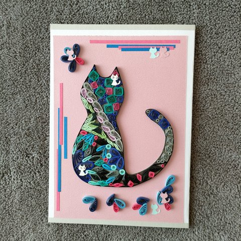 猫型京都チックカラーフレームアートメッセージカード