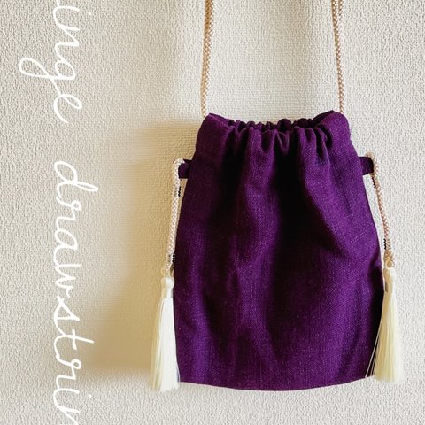 Fringe drawstring bag　purple-0201