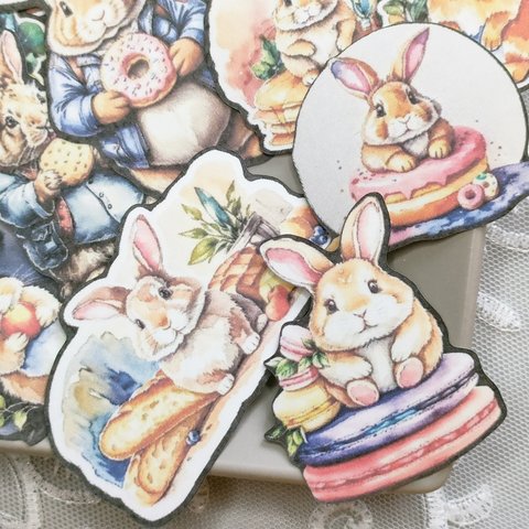 コラージュシール 【食べてばかりのウサギ】 ハンドメイド 紙もの コラージュ素材 rabbit collage sticker journal 送料無料 ジャンクジャーナル