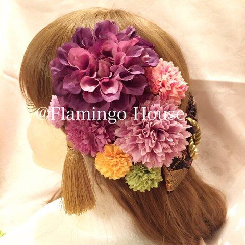 【再販×2】金蘭リボンとアートフラワーの髪飾りセット