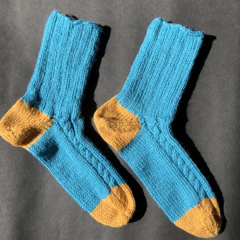 Hand-knetting Socks　blue