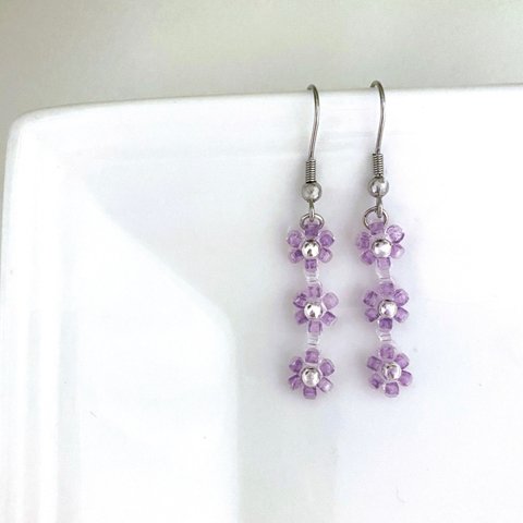 フラワービーズ ピアス イヤリング "purple"