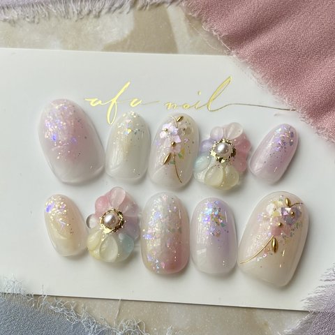 rainbow luminous flower nail　レインボールミナスフラワーネイル