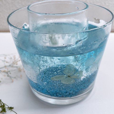 SALE No.133 紫陽花とかすみ草　blueキャンドルランタン