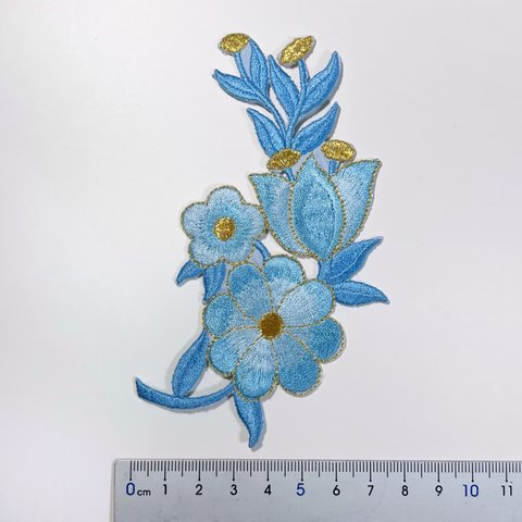 お花の刺繍（ワッペン・アップリケ）ブルーB