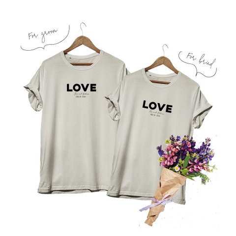 Tシャツ　ペアTシャツ　名入れ 　前撮り 結婚式 マタニティーフォト  t-shirt012