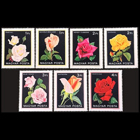 薔薇の花 ハンガリー 1982年 外国切手7種 未使用【花 古切手素材】