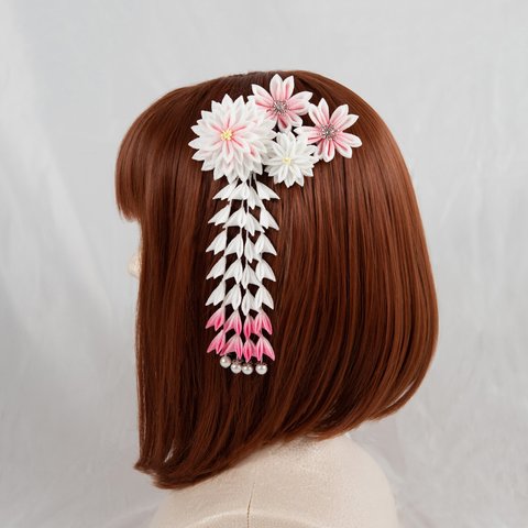 つまみ細工 髪飾り 菊・桜 (ピンク)   