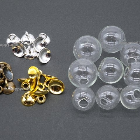 ガラスドーム10個セット  シルバー蓋10個付き 8mm~18mm