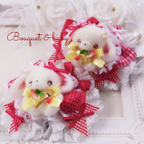 たれみみうさレースリボンツインヘアゴム💝🐰リボン୨୧キッズ୨୧プレゼントにも💛  Bouquet&baby