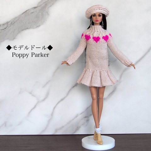 Barbie バービー 、Poppy Parker ポピーパーカー 、Misaki ミサキ サイズ◆ドール衣装3点セット◆ニット ワンピース・ベレー帽・ピアス