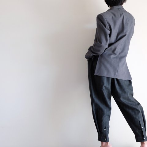 新作・シャツ袖４ポケットパンツ / ウールテトロン ストライプ 【ダークグレー】/ shirt sleeve pants / wool tetron stripe【dark gray】