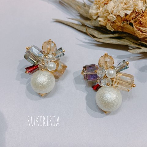 RUKIRIRIA #753 パールビジューピアス  大ぶりピアス 大ぶりイヤリング 