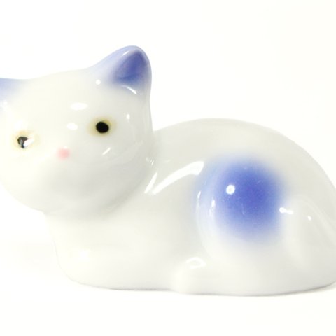 ミニ骨壷 ふせ 猫 ブルー （ 有田焼 ） 4番 AC-10