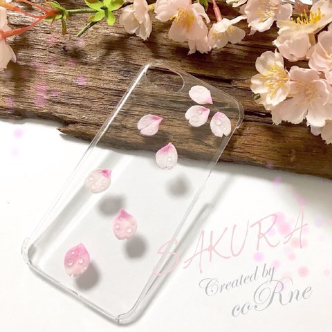 "朝露と桜” 立体花びら iPhoneケース/カバー＊他機種応相談＊再販×5