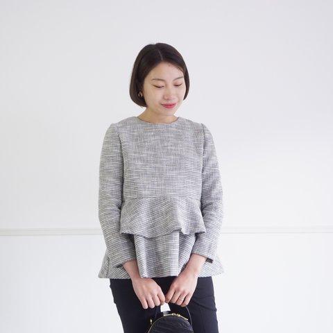 Tweed peplum blouse ツイードペプラムブラウス（ブラック）38