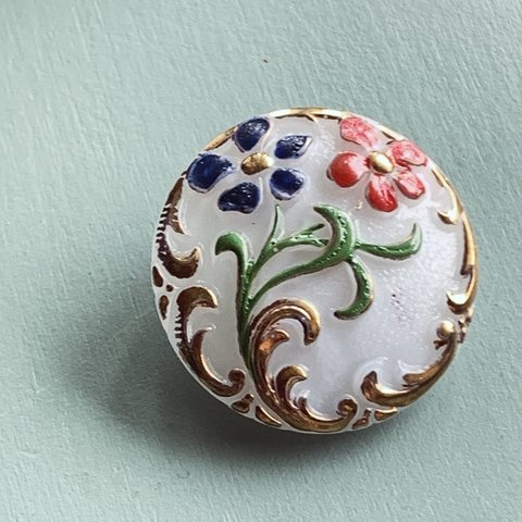 【1コずつ販売】#czechbutton#czechglass#チェコボタン　18㍉ art nouveau flower white/bronze 金具タイプ