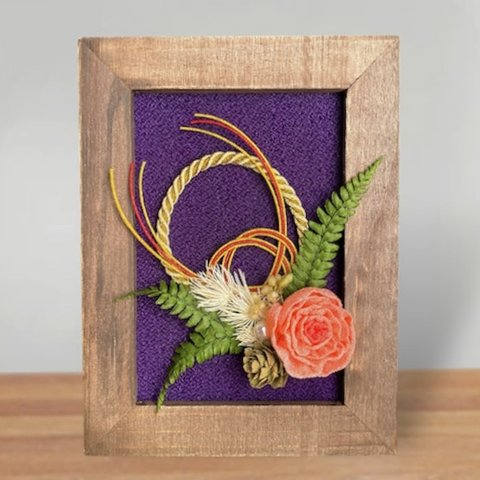 お正月飾りのフレームb つまみ細工 ちりめん細工