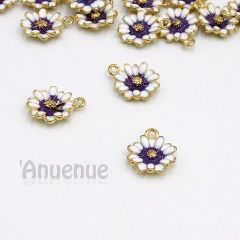 お花のチャーム　15ｘ12ｍｍ 【Daisy / White & Purple  】 3個