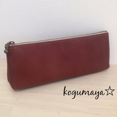 【sold out】シンプルなレザー ペンケース no.6/赤茶色