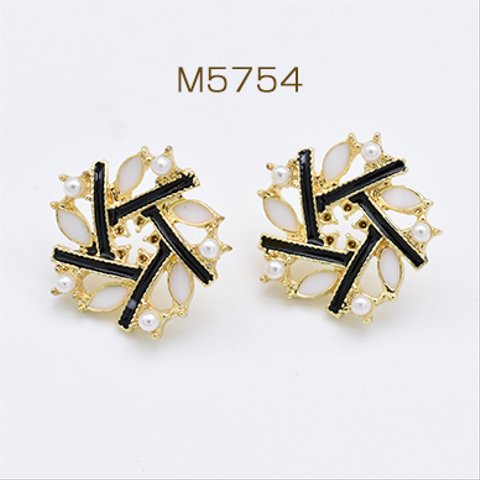 M5754 6個  デザインポストピアス 不規則型 エポ＆パール付き ゴールド 3×【2ヶ】