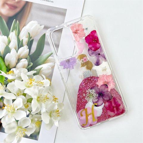 紫陽花押し花スマホケース/全機種対応/四隅にショルダーホール/ストラップホルダ一/iPhone13 iPhone12 iPhone13Pro iPhone14Pro iPhone14 iPhone8