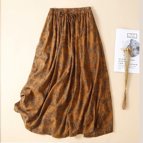 【受注製作】秋のお洒落新品 大人っぽ上品な綿麻スカート