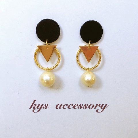 再販！リング さんかく × コットンパール ピアス 