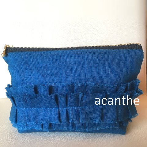 お値下げ‼︎  ✨送料無料✨上品なリネンポーチ  青色《acanthe  アカントゥ》
