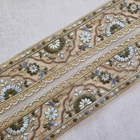 〖50cm〗インド刺繍リボン  <商品No.594 ブルー>